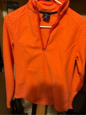 Lands' End Womens Orange Quarter-Zip Fleece Pullover